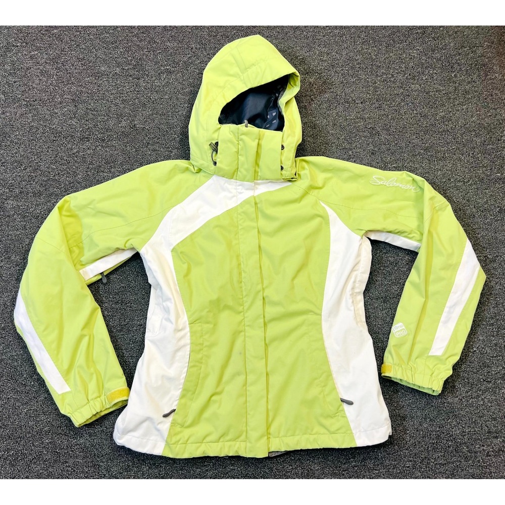 Salomon Ski Jacket Womens Small Green Nylon Clima Pro Full Zip Outdoor Gorpcore